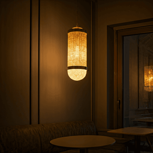 View of the cozy bar area with decorative lighting.